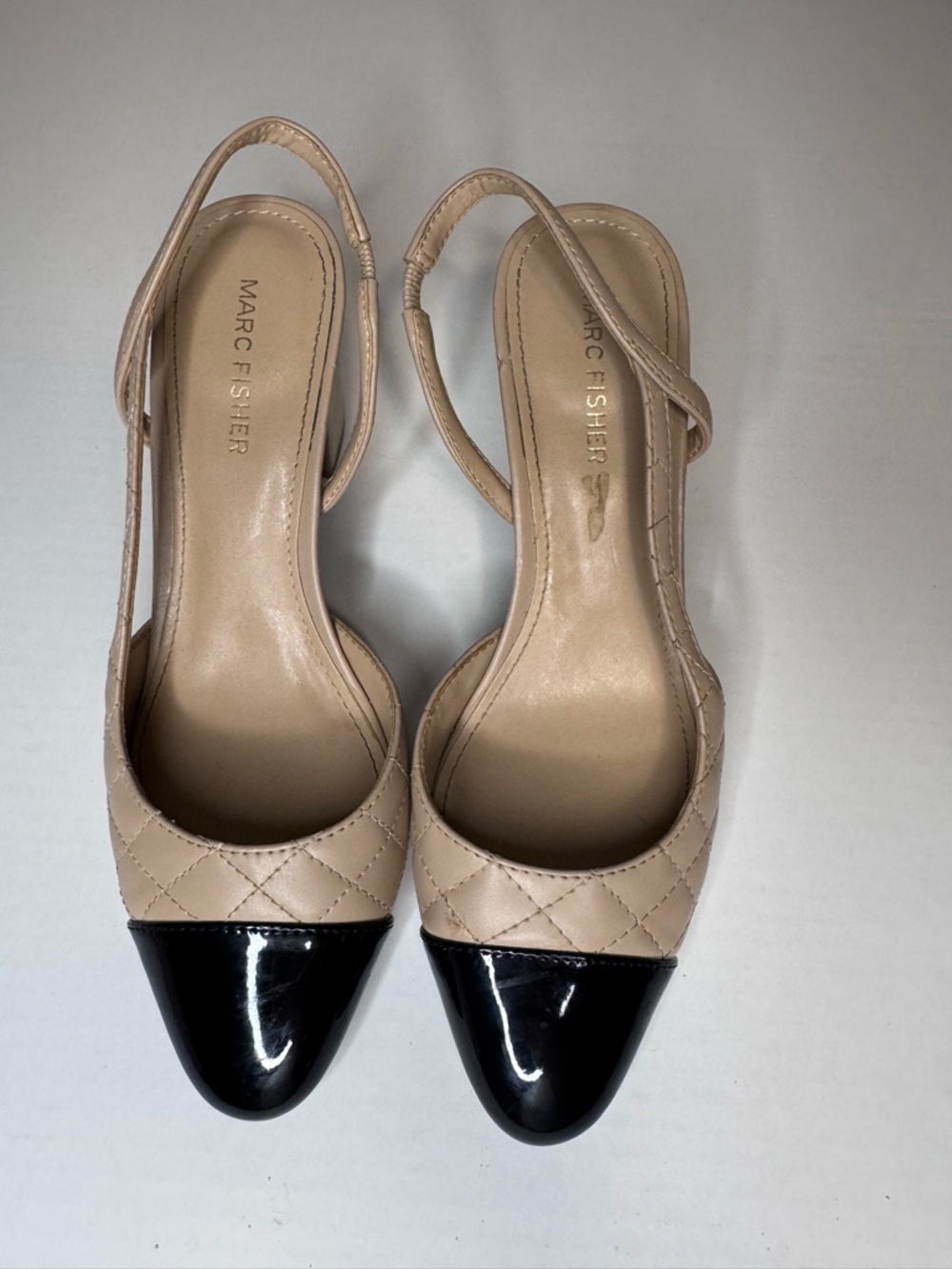 Marc Fisher Two-Tone Quilted Slingback Pumps in Beige and Black
